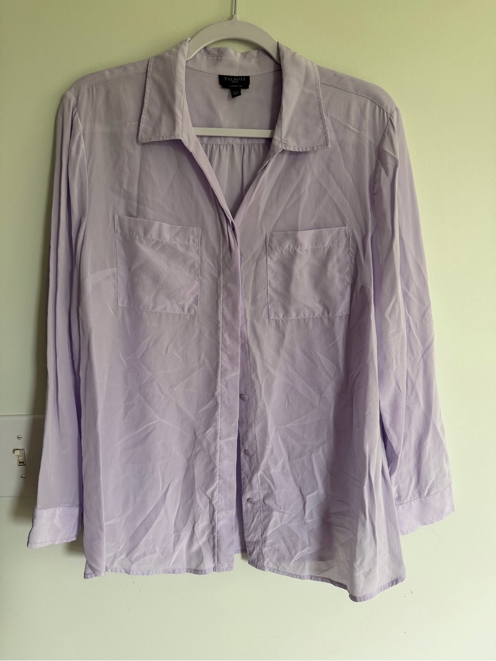 Talbots 100% Silk Lavender Button-Up Blouse Business Casual Work Basic Everyday
